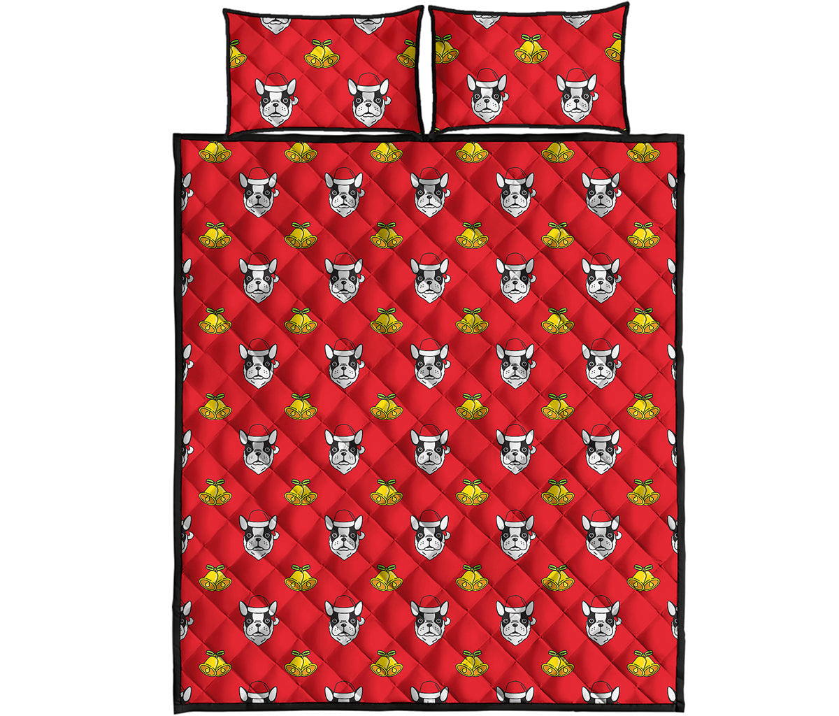 Christmas French Bulldog Santa Print Quilt Bed Set