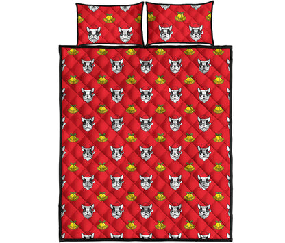 Christmas French Bulldog Santa Print Quilt Bed Set