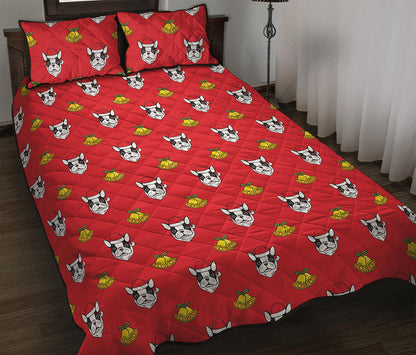 Christmas French Bulldog Santa Print Quilt Bed Set