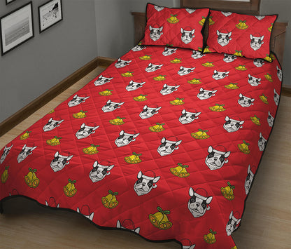 Christmas French Bulldog Santa Print Quilt Bed Set