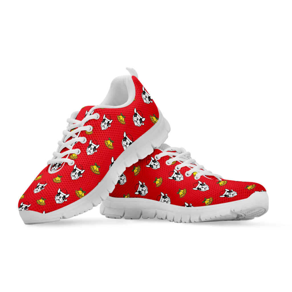 Christmas French Bulldog Santa Print White Sneakers