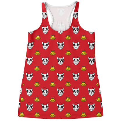 Christmas French Bulldog Santa Print Women's Racerback Tank Top