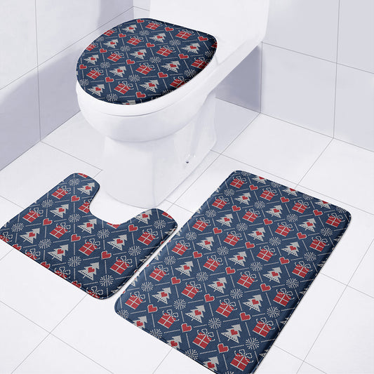 Christmas Gift Knitted Pattern Print 3 Piece Bath Mat Set
