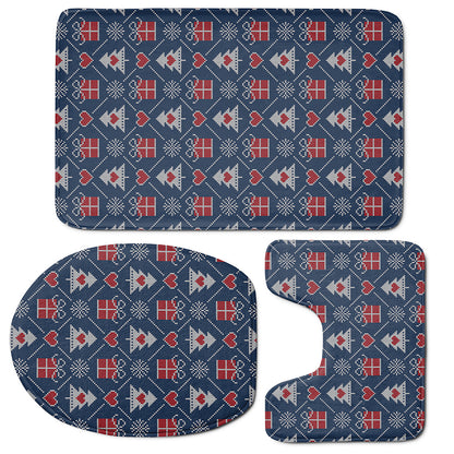 Christmas Gift Knitted Pattern Print 3 Piece Bath Mat Set