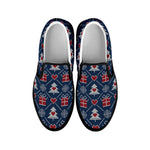 Christmas Gift Knitted Pattern Print Black Slip On Shoes