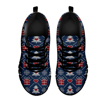 Christmas Gift Knitted Pattern Print Black Sneakers