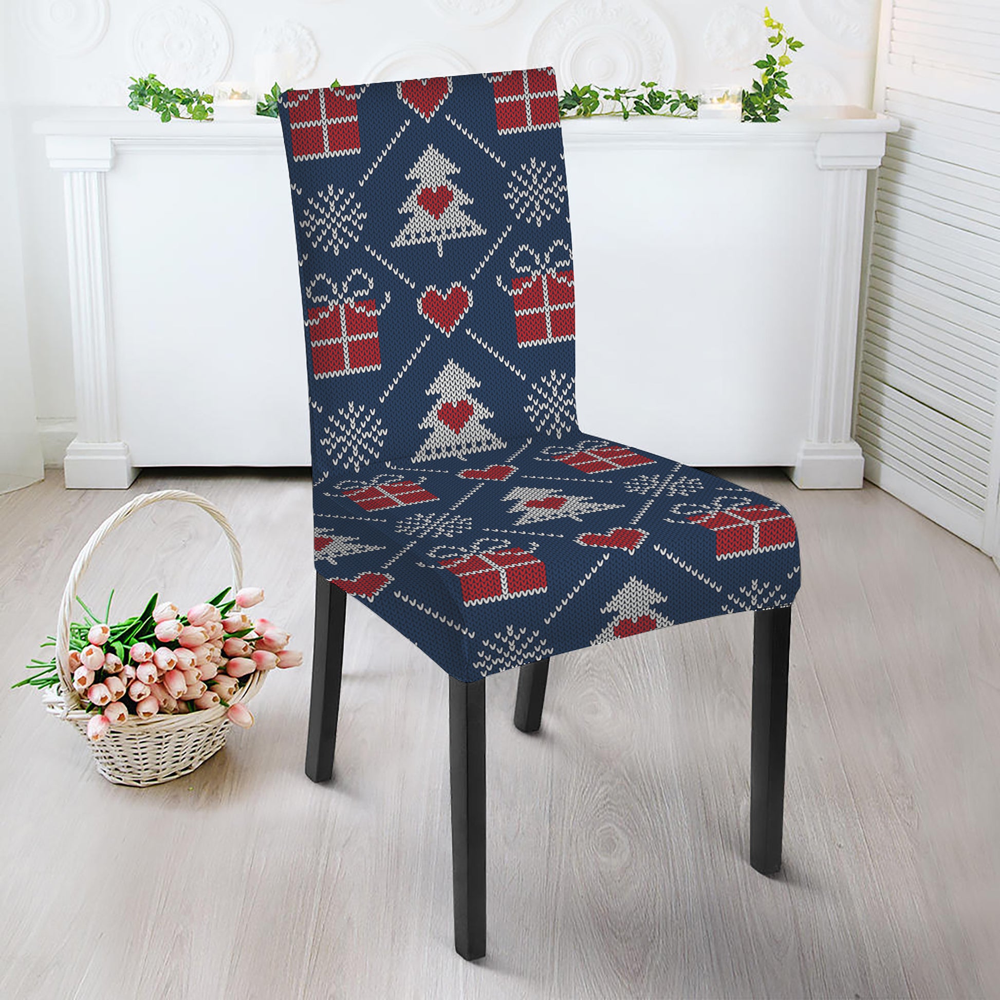 Christmas Gift Knitted Pattern Print Dining Chair Slipcover