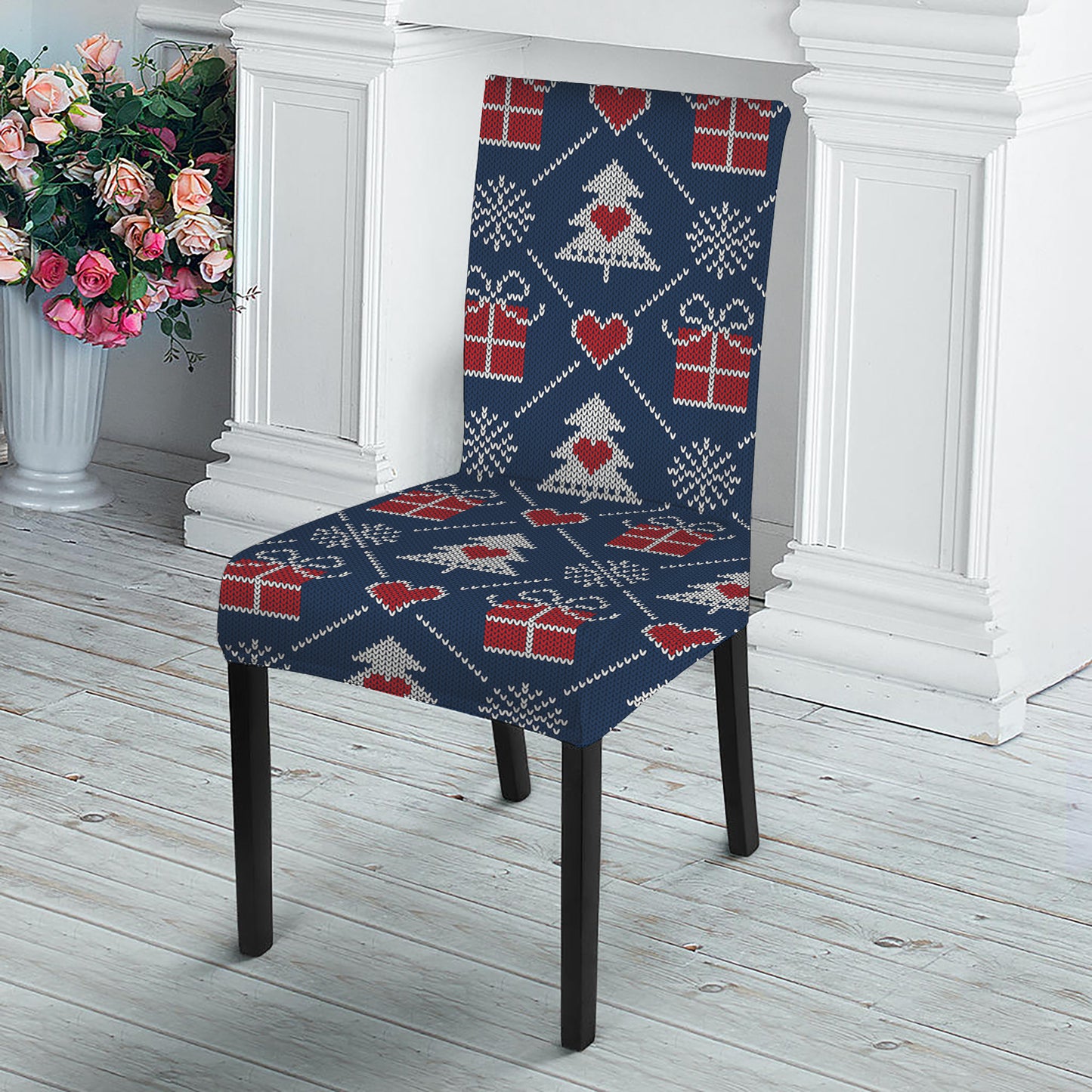 Christmas Gift Knitted Pattern Print Dining Chair Slipcover