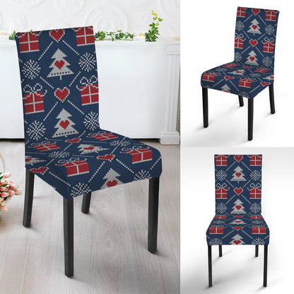 Christmas Gift Knitted Pattern Print Dining Chair Slipcover