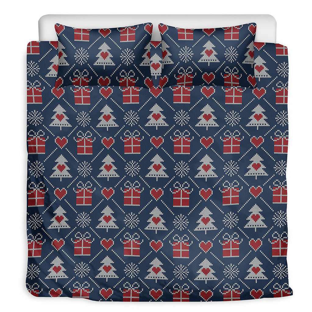 Christmas Gift Knitted Pattern Print Duvet Cover Bedding Set