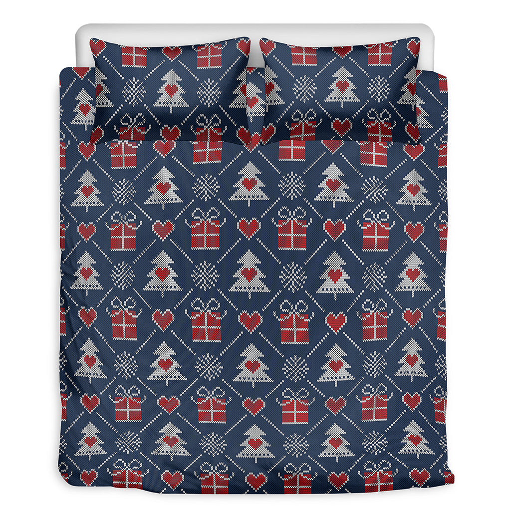 Christmas Gift Knitted Pattern Print Duvet Cover Bedding Set