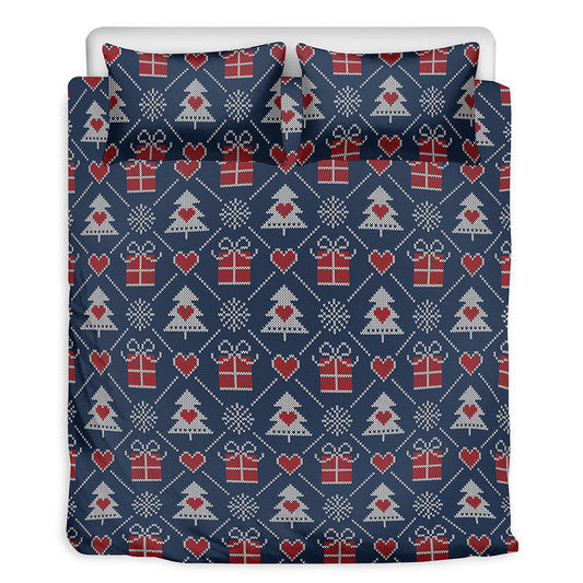 Christmas Gift Knitted Pattern Print Duvet Cover Bedding Set