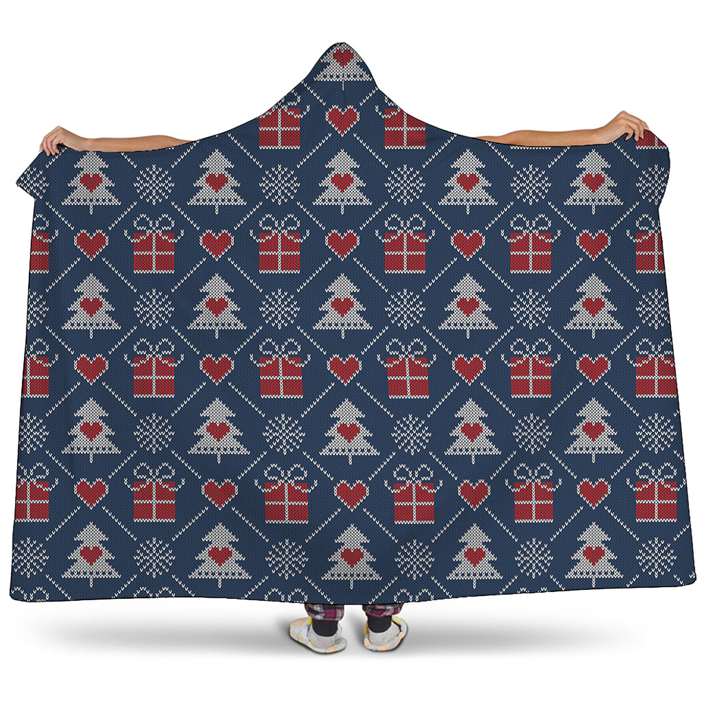 Christmas Gift Knitted Pattern Print Hooded Blanket