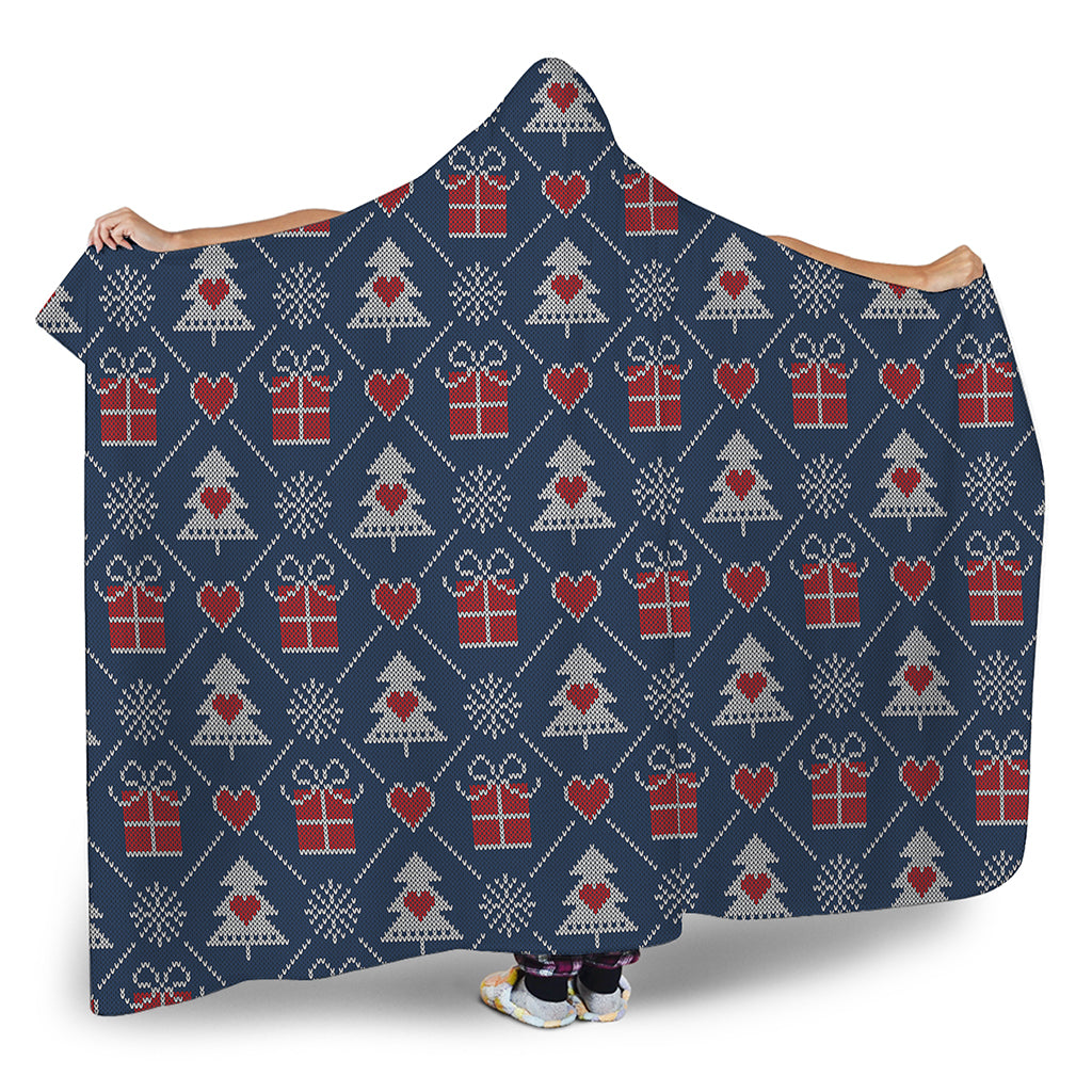 Christmas Gift Knitted Pattern Print Hooded Blanket