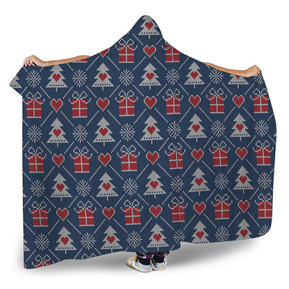 Christmas Gift Knitted Pattern Print Hooded Blanket