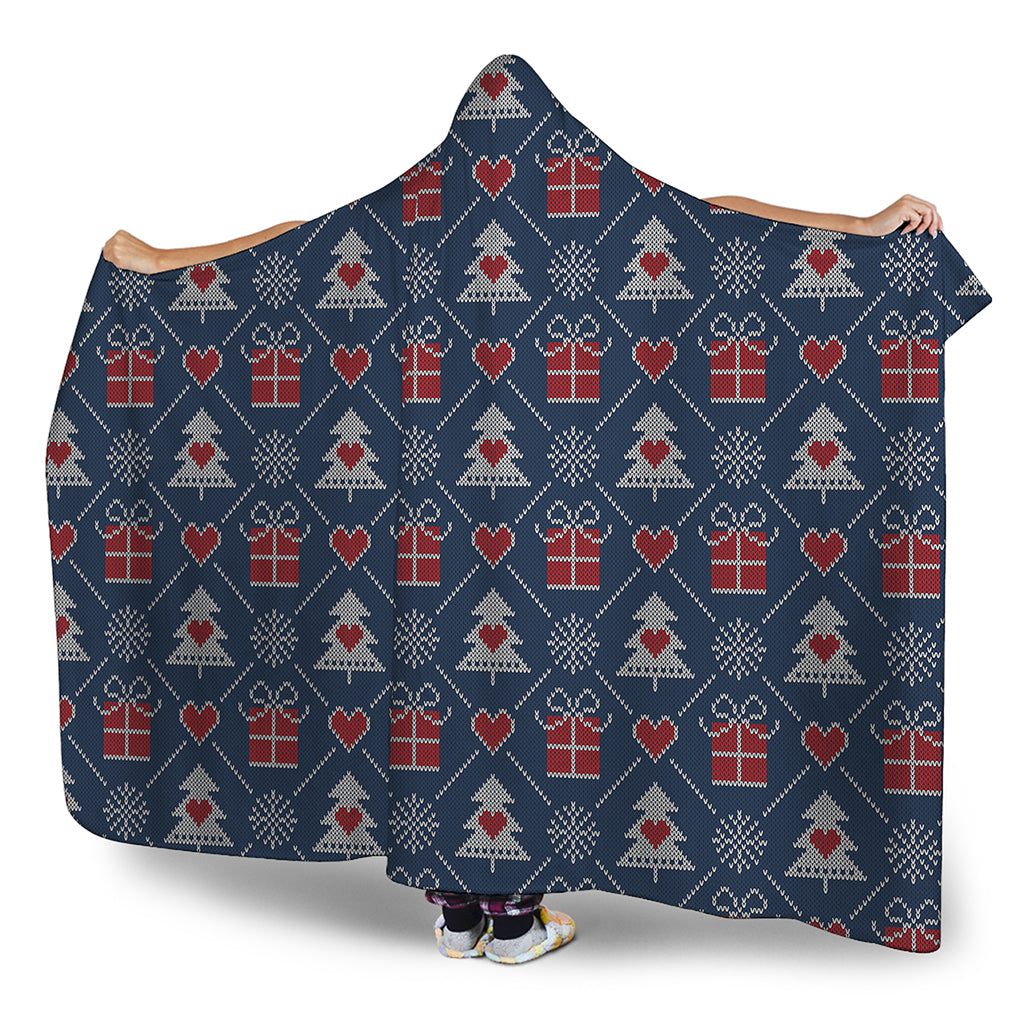 Christmas Gift Knitted Pattern Print Hooded Blanket