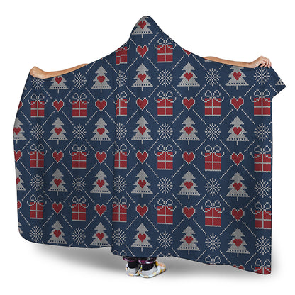 Christmas Gift Knitted Pattern Print Hooded Blanket