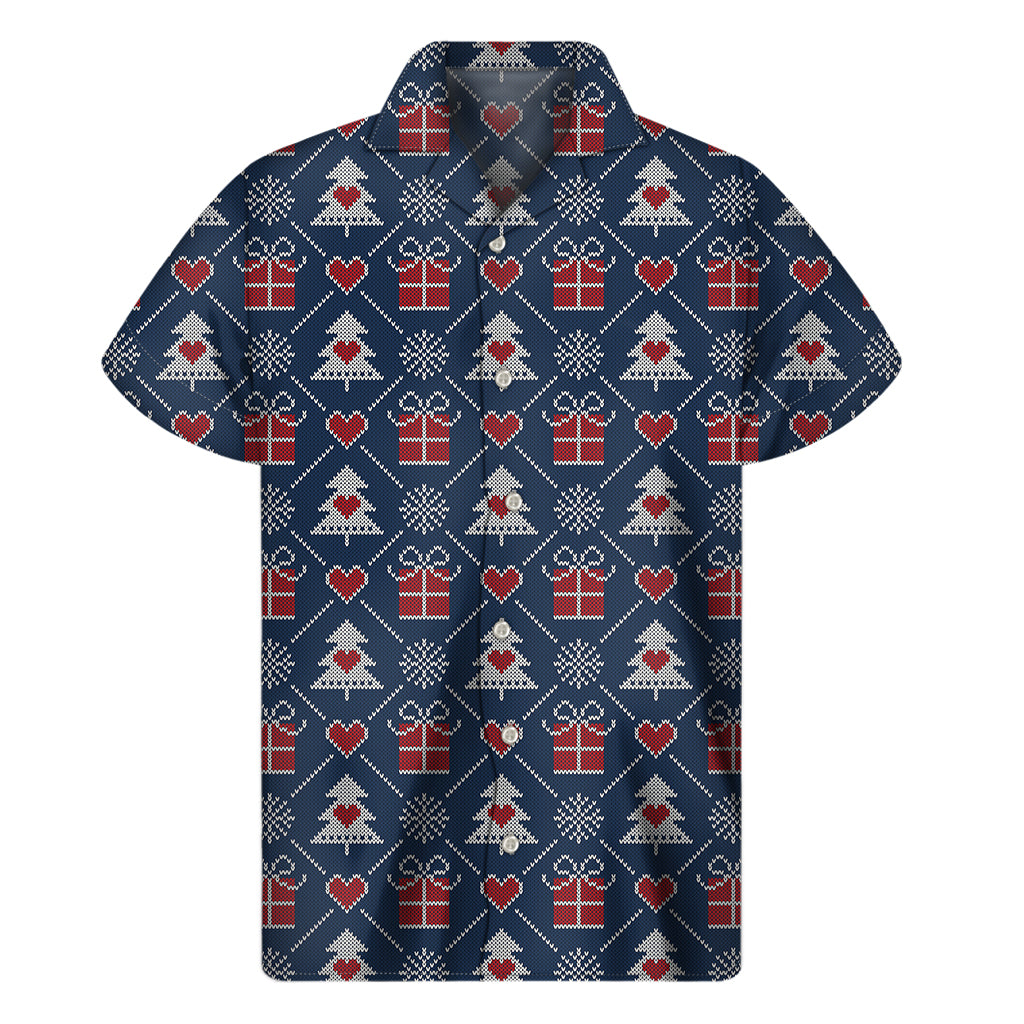 Christmas Gift Knitted Pattern Print Men's Short Sleeve Shirt