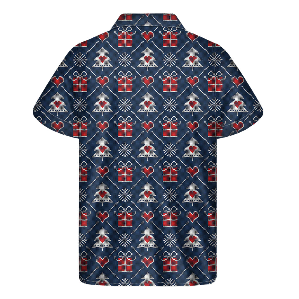 Christmas Gift Knitted Pattern Print Men's Short Sleeve Shirt