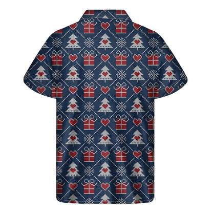 Christmas Gift Knitted Pattern Print Men's Short Sleeve Shirt