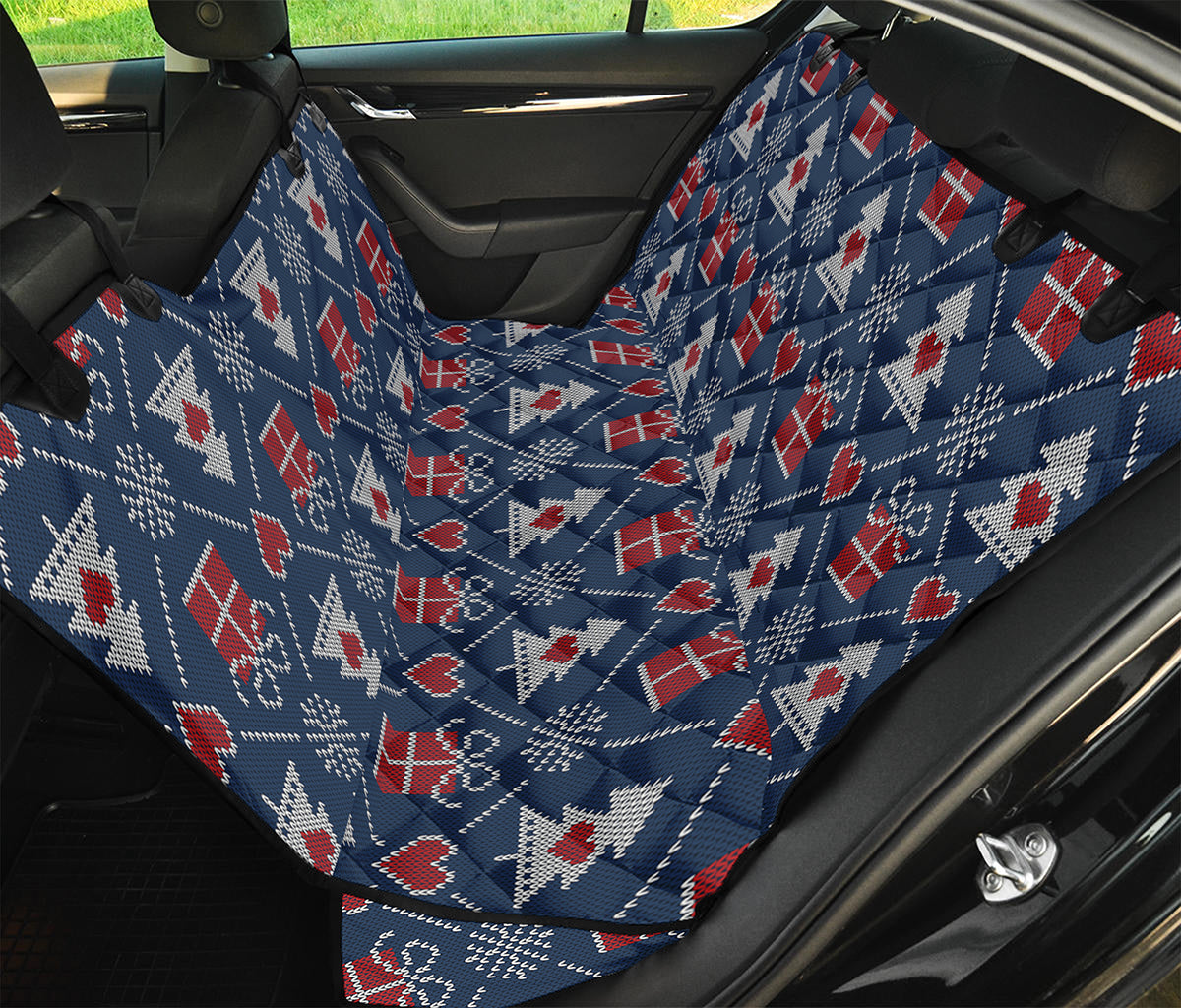 Christmas Gift Knitted Pattern Print Pet Car Back Seat Cover