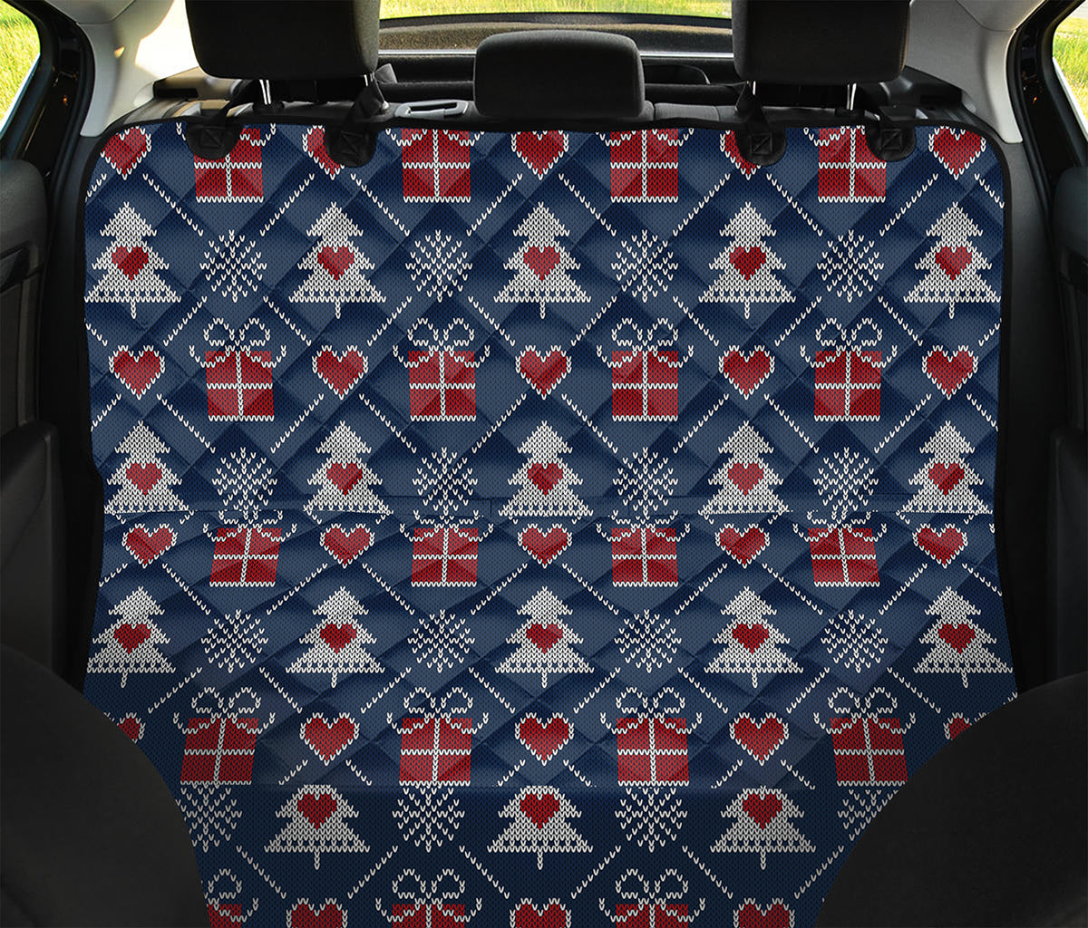 Christmas Gift Knitted Pattern Print Pet Car Back Seat Cover