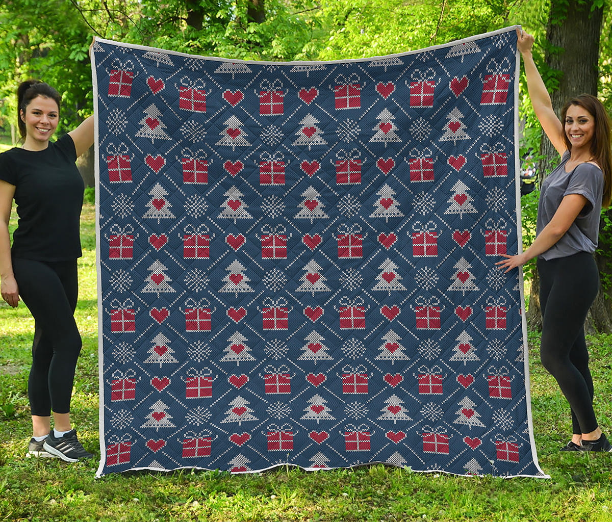 Christmas Gift Knitted Pattern Print Quilt