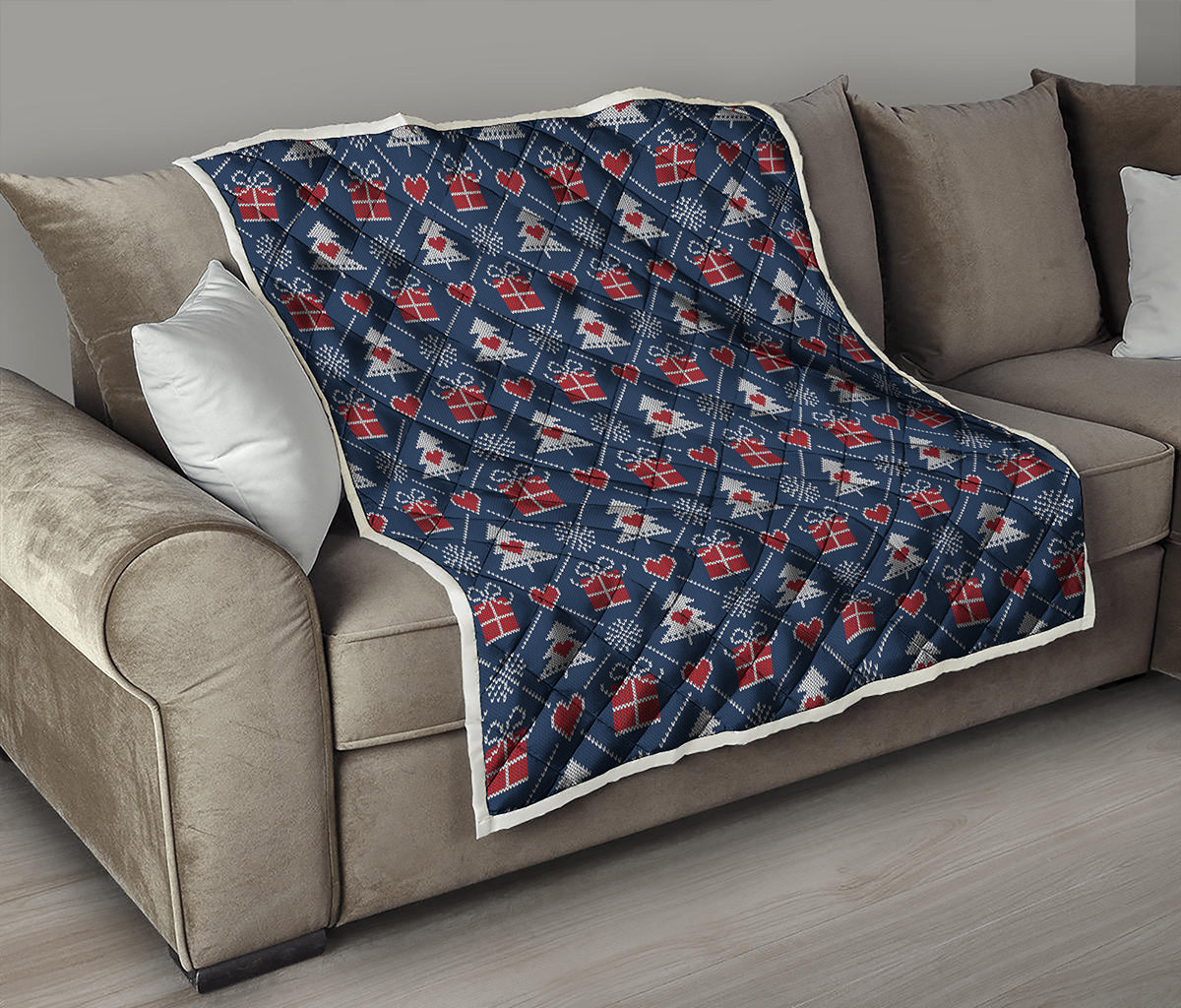Christmas Gift Knitted Pattern Print Quilt