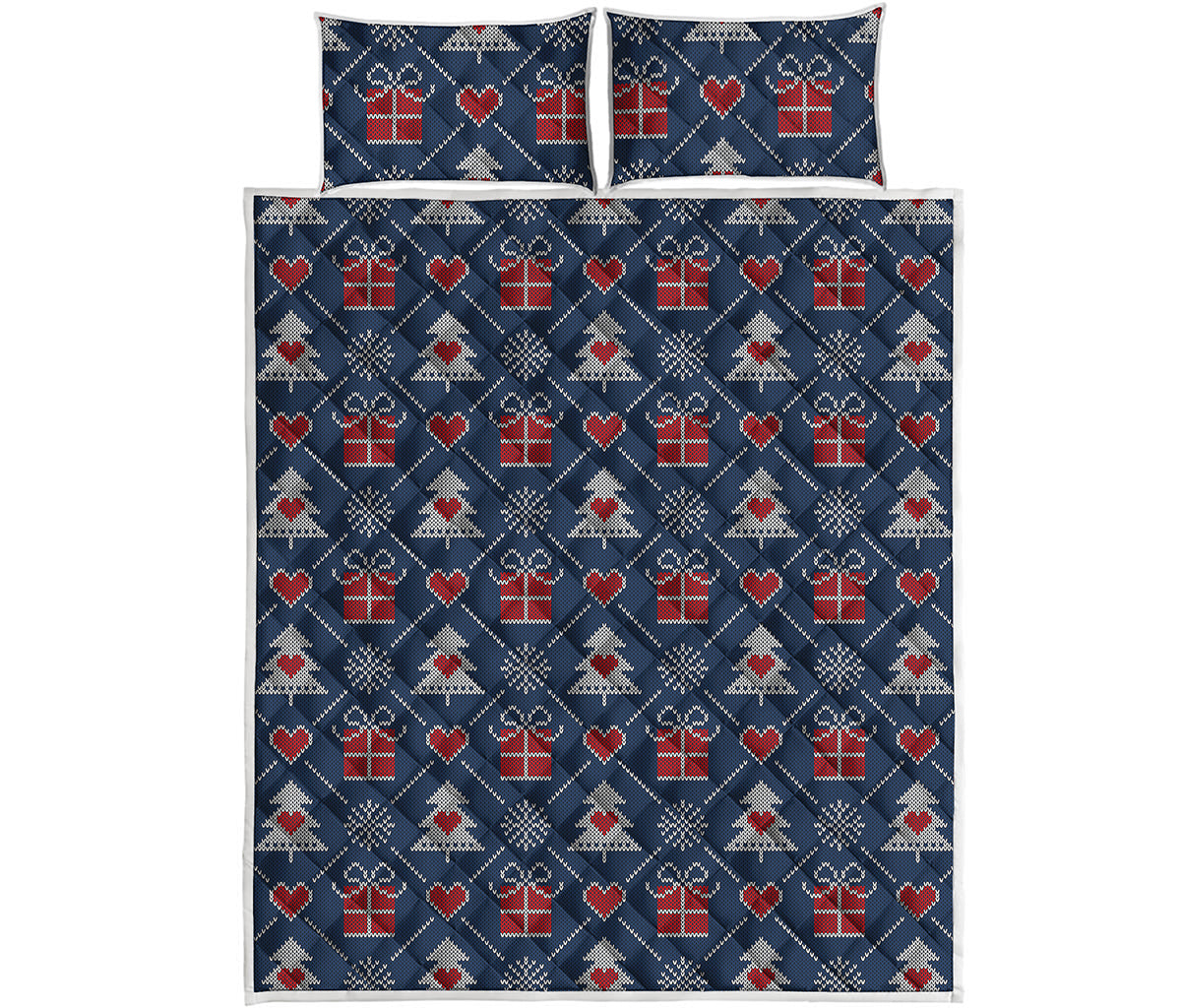 Christmas Gift Knitted Pattern Print Quilt Bed Set