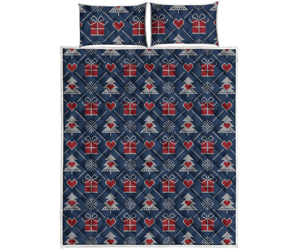 Christmas Gift Knitted Pattern Print Quilt Bed Set