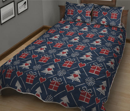 Christmas Gift Knitted Pattern Print Quilt Bed Set