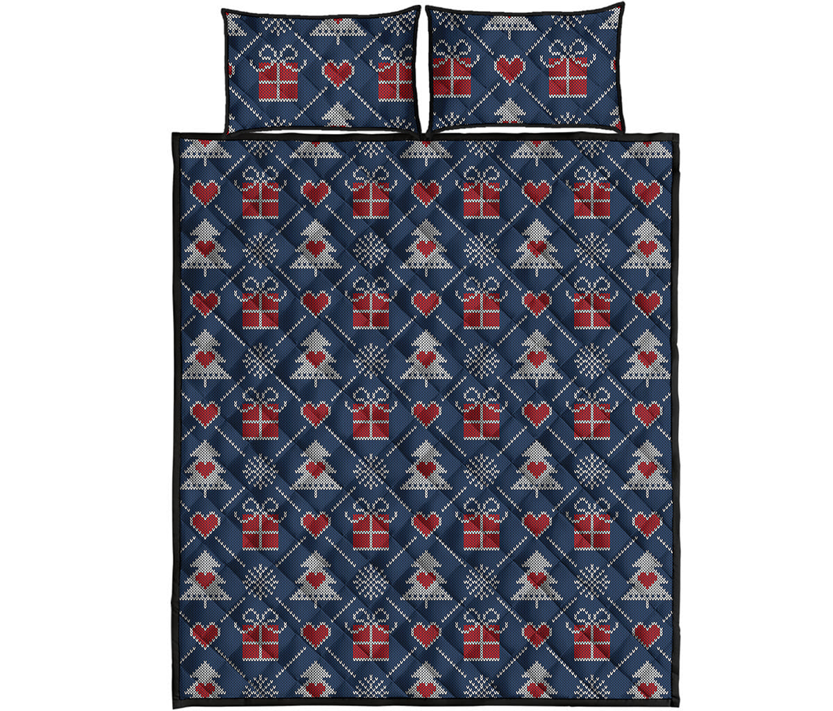 Christmas Gift Knitted Pattern Print Quilt Bed Set