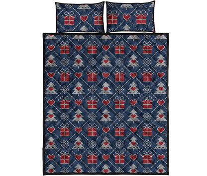 Christmas Gift Knitted Pattern Print Quilt Bed Set