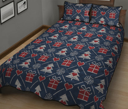Christmas Gift Knitted Pattern Print Quilt Bed Set