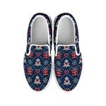 Christmas Gift Knitted Pattern Print White Slip On Shoes