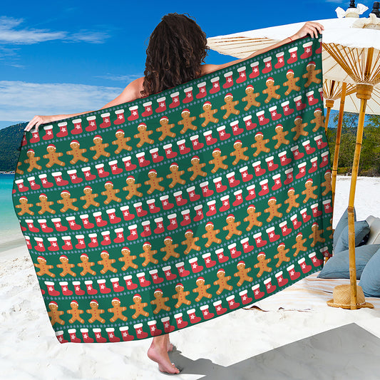 Christmas Gingerbread Man Pattern Print Beach Sarong Wrap