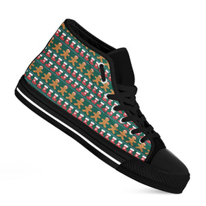 Christmas Gingerbread Man Pattern Print Black High Top Shoes