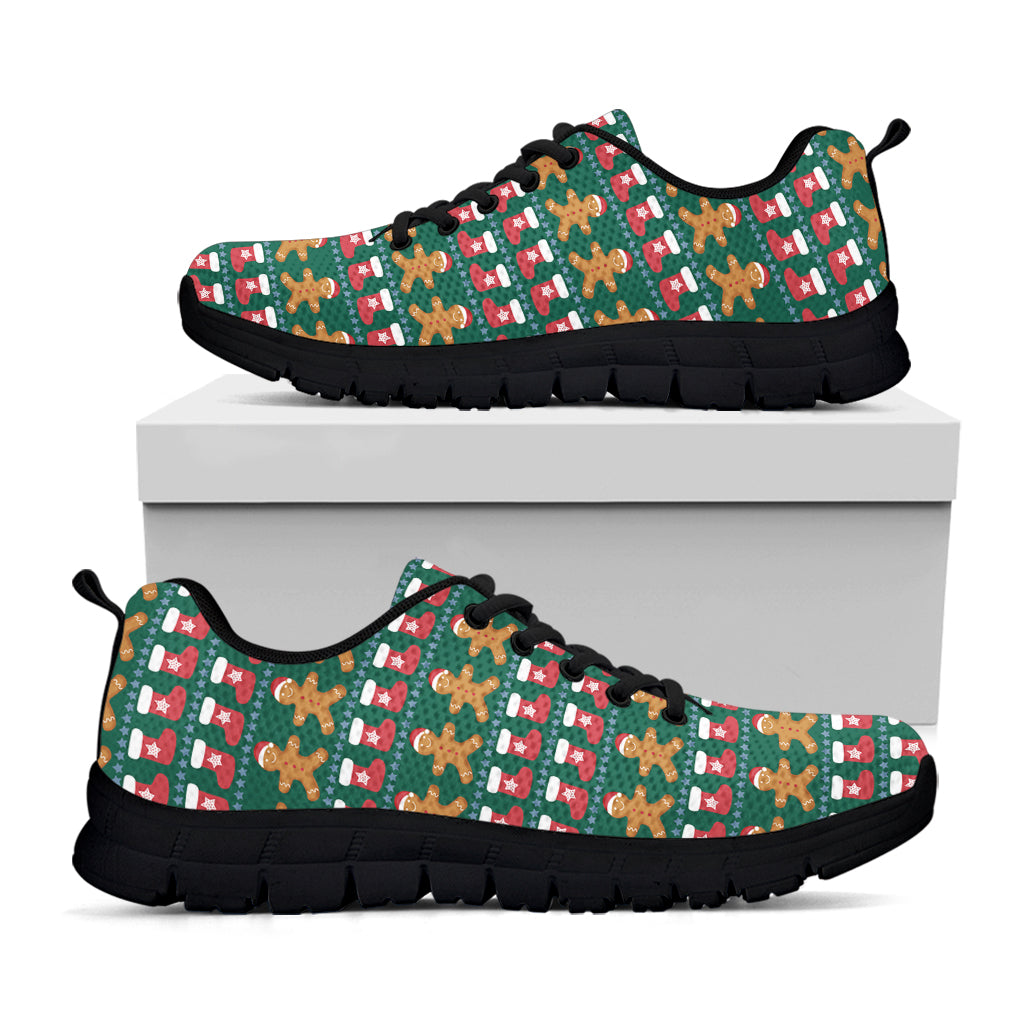 Christmas Gingerbread Man Pattern Print Black Sneakers