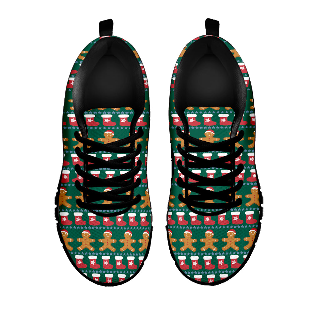 Christmas Gingerbread Man Pattern Print Black Sneakers