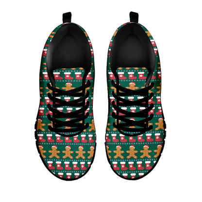 Christmas Gingerbread Man Pattern Print Black Sneakers