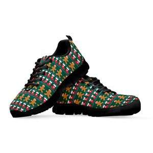 Christmas Gingerbread Man Pattern Print Black Sneakers