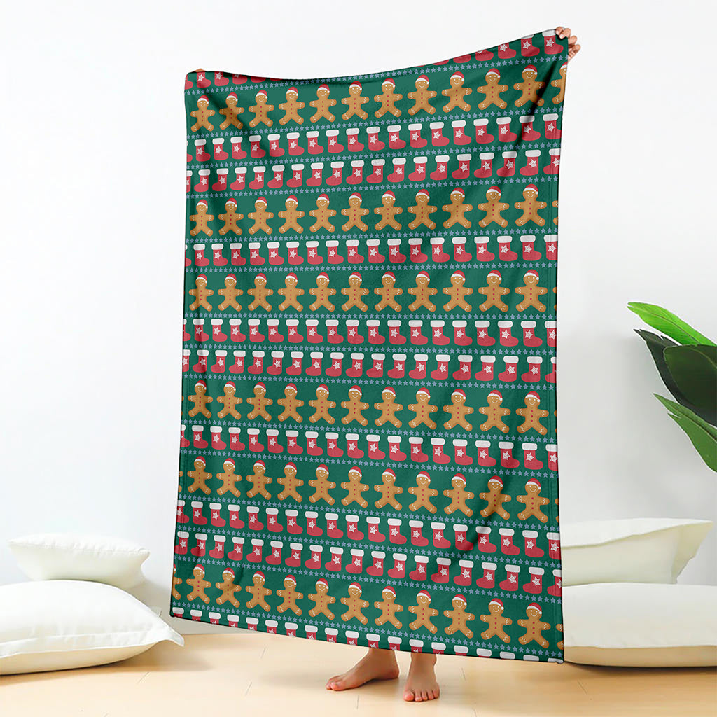 Christmas Gingerbread Man Pattern Print Blanket