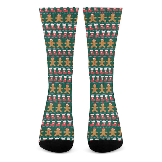 Christmas Gingerbread Man Pattern Print Crew Socks