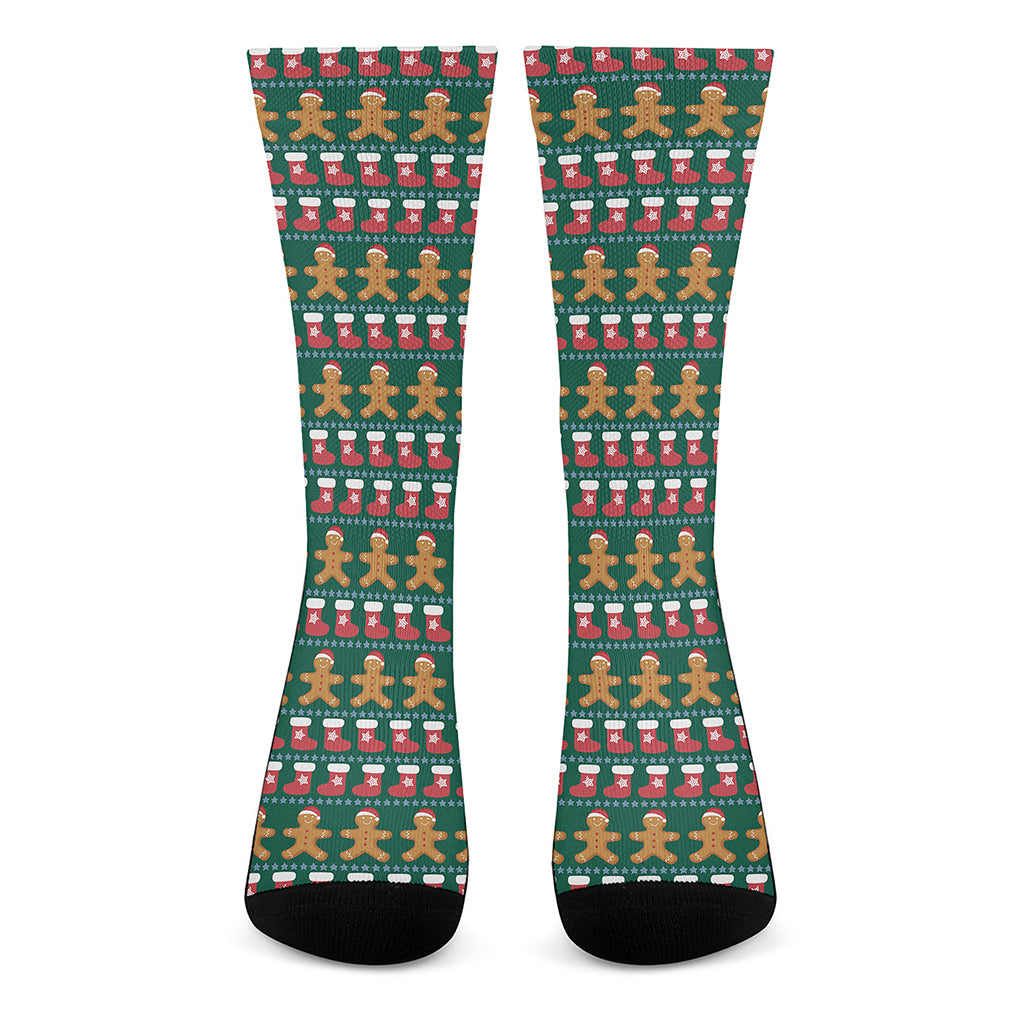 Christmas Gingerbread Man Pattern Print Crew Socks