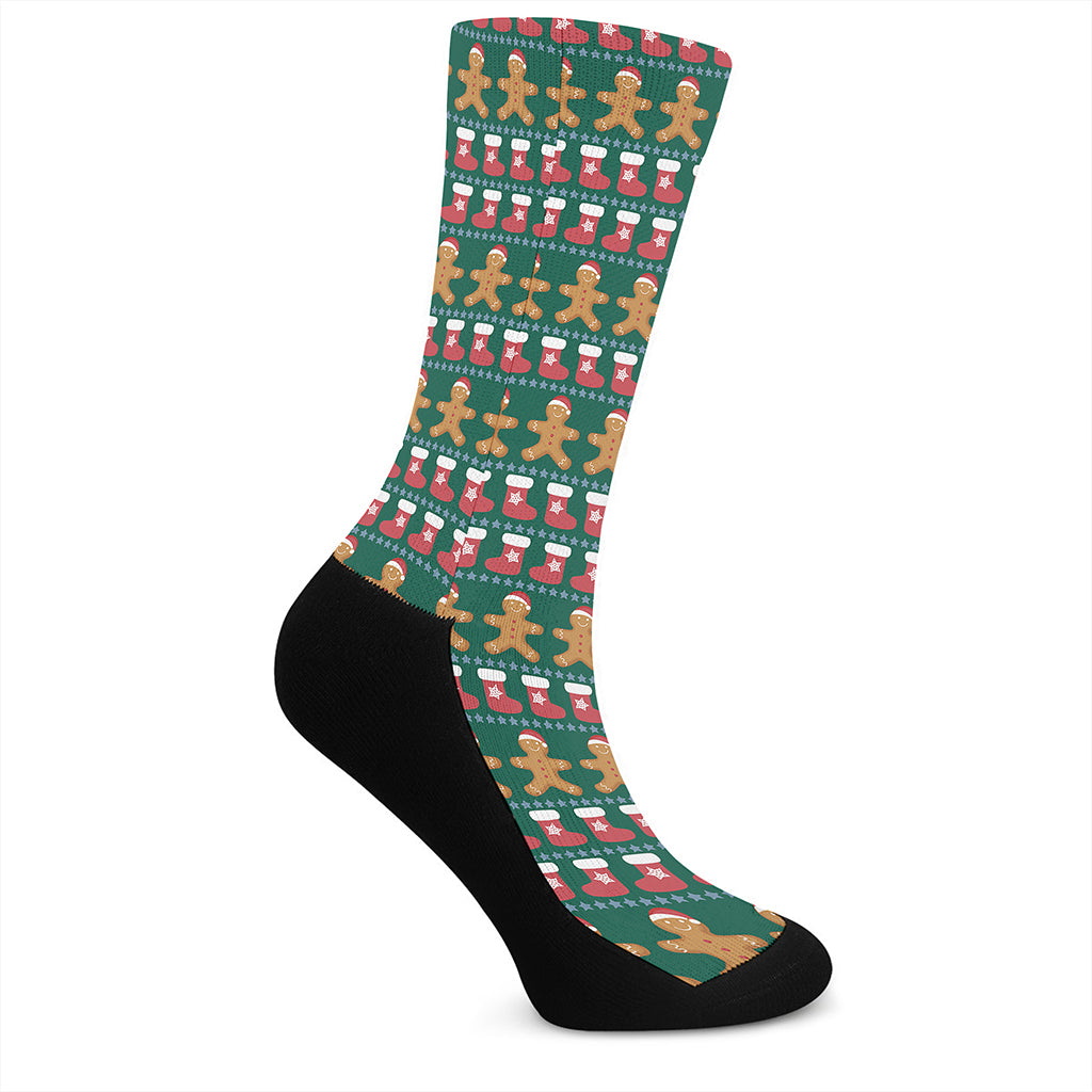 Christmas Gingerbread Man Pattern Print Crew Socks