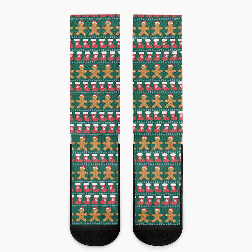 Christmas Gingerbread Man Pattern Print Crew Socks