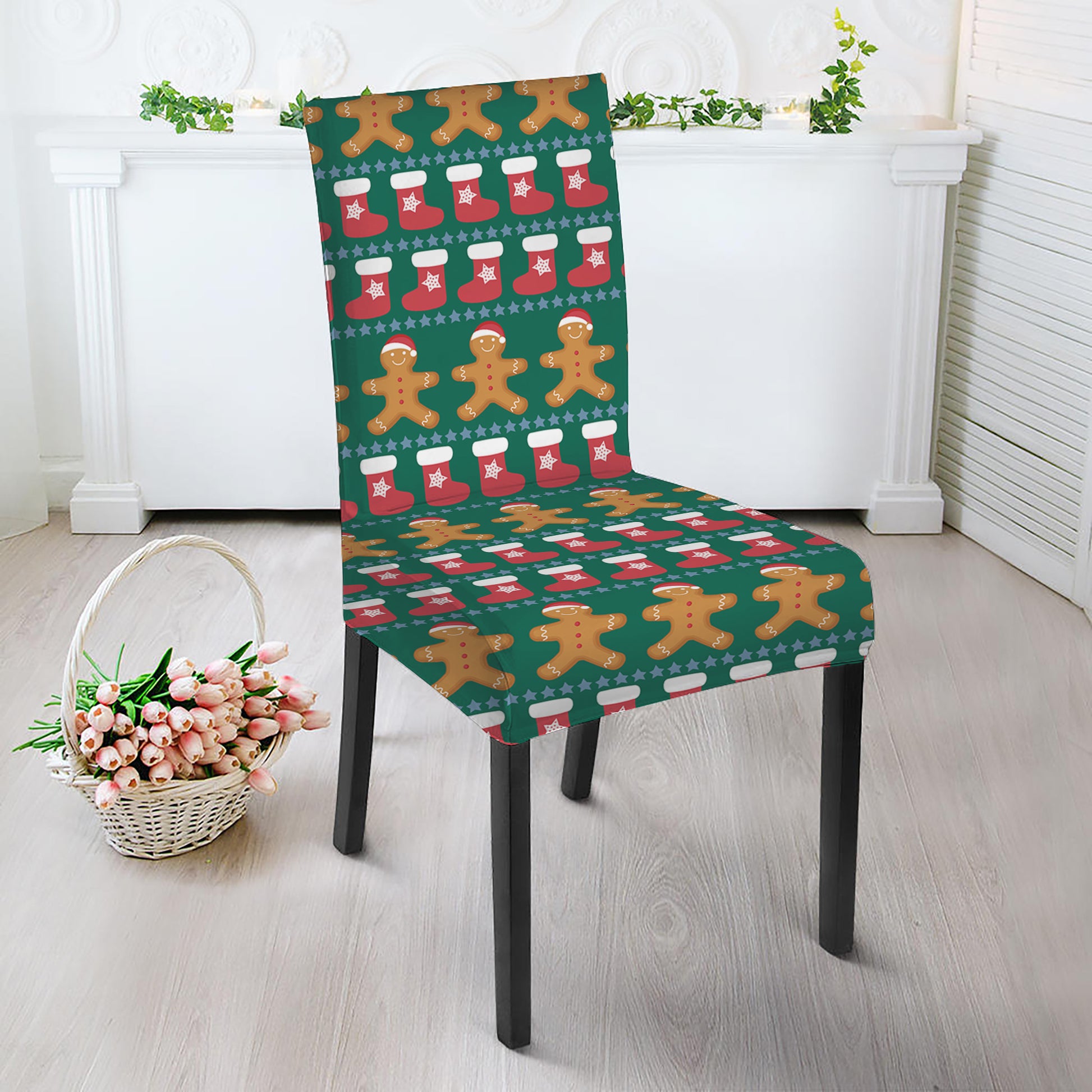Christmas Gingerbread Man Pattern Print Dining Chair Slipcover