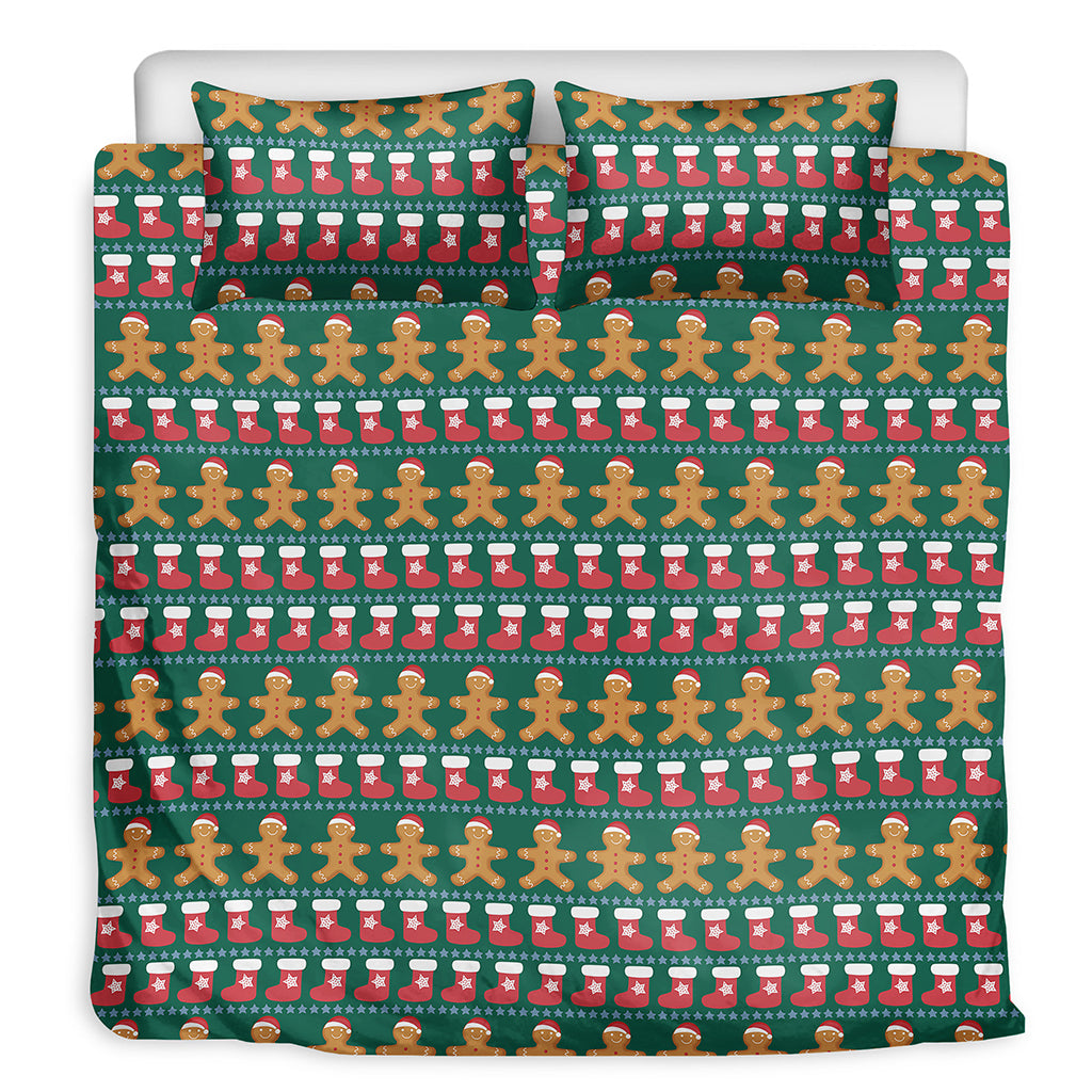 Christmas Gingerbread Man Pattern Print Duvet Cover Bedding Set