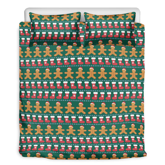 Christmas Gingerbread Man Pattern Print Duvet Cover Bedding Set