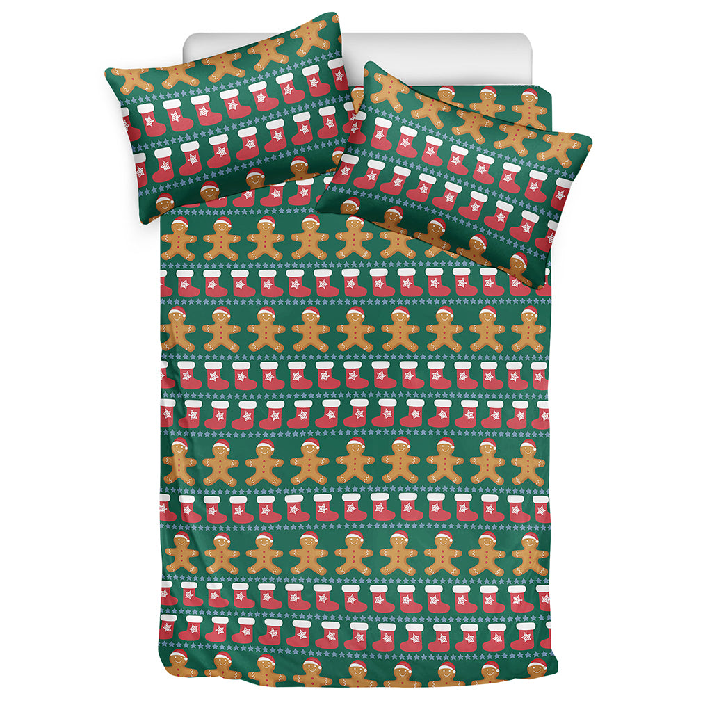 Christmas Gingerbread Man Pattern Print Duvet Cover Bedding Set